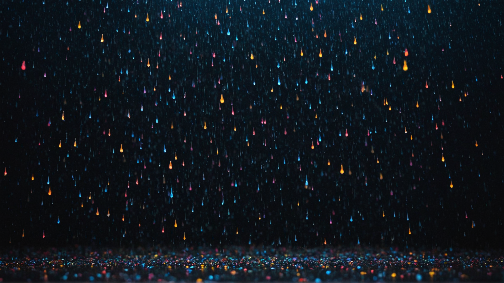 An abstract representation of a digital rainstorm, with colorful pixelated raind