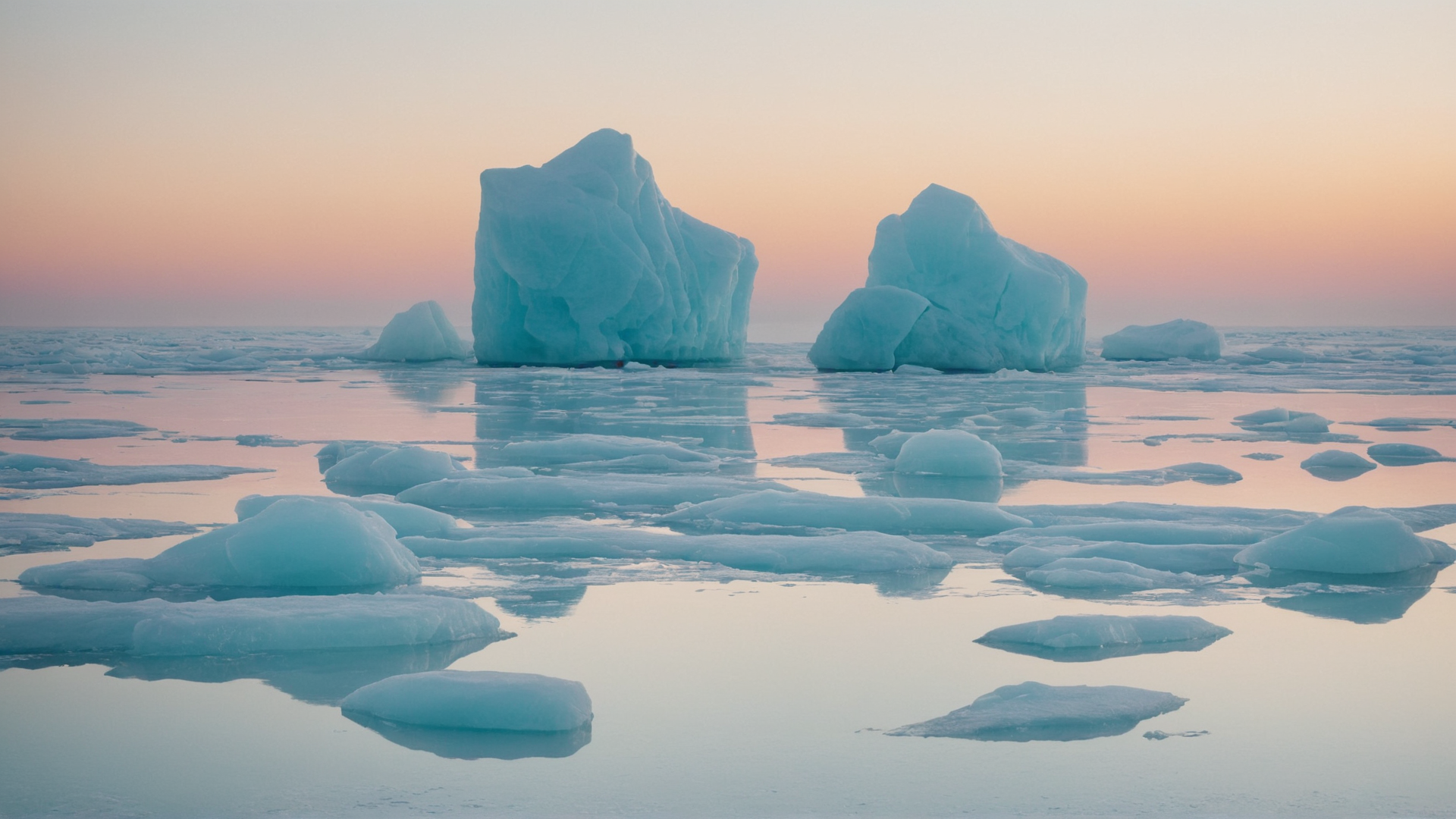 An ethereal scene of translucent ice-like forms gently floating in a vast void, 