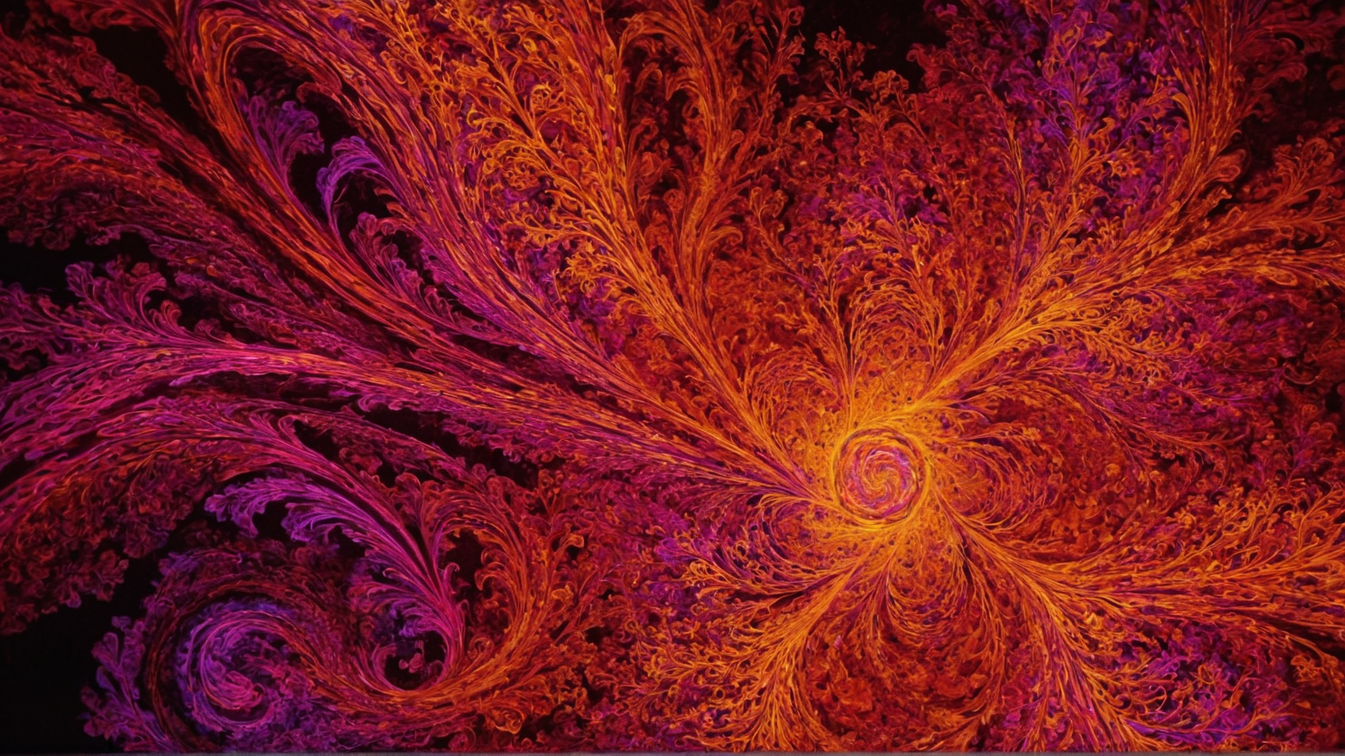 Behold the enchanting fusion of fluorescent paints as they interact and flow, fo