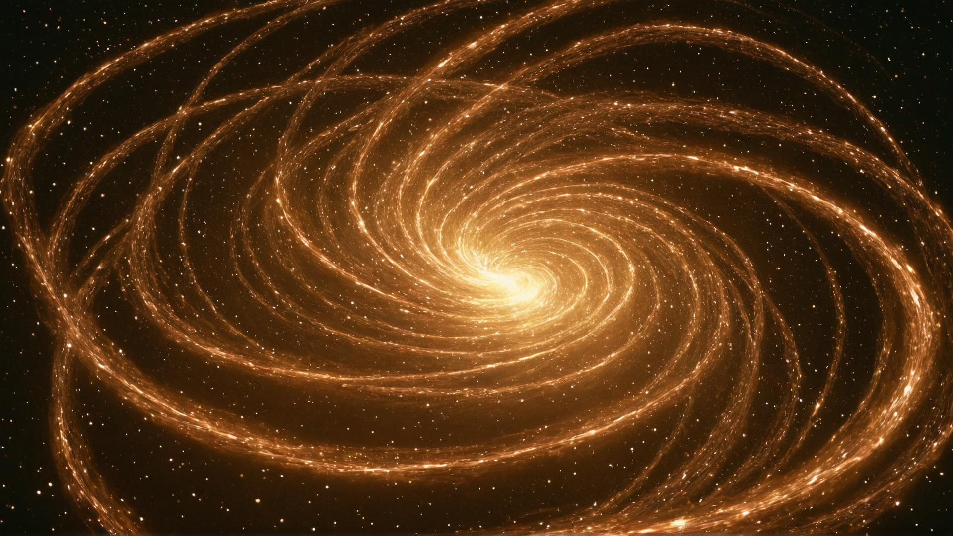 Scene: A whirlpool of glowing particles and ribbons twisting and intertwining in