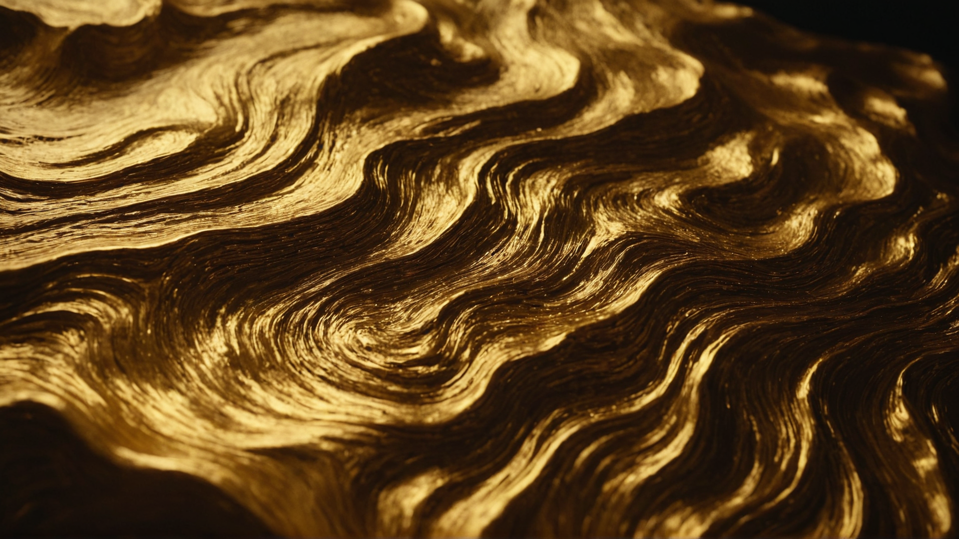 Scene: Ripples of liquid gold undulating across a dark canvas, evoking a sense o