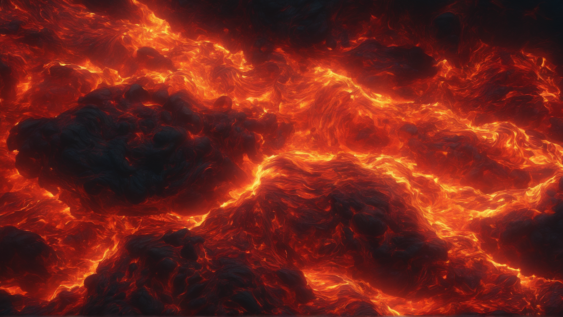 A stunning convergence of molten lava flows intertwined with electrifying pulses