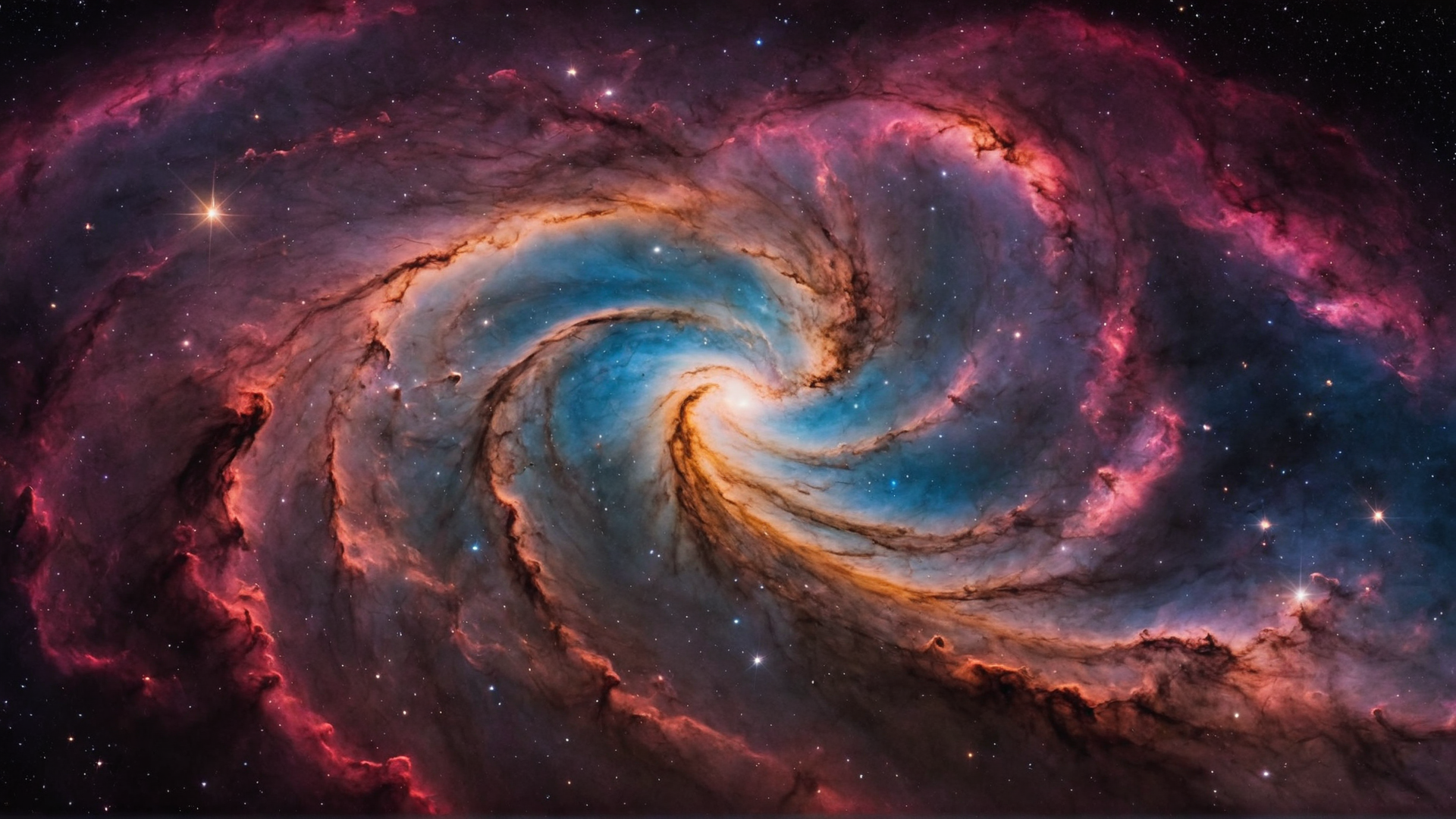 Embark on a visual journey through an otherworldly galaxy of swirling nebulae, w