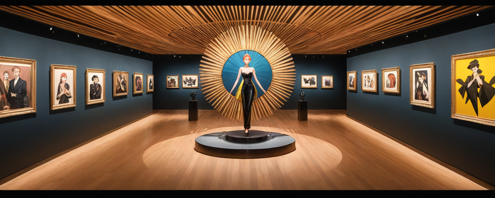 Scene: An art gallery filled with contemporary installations and avant-garde scu