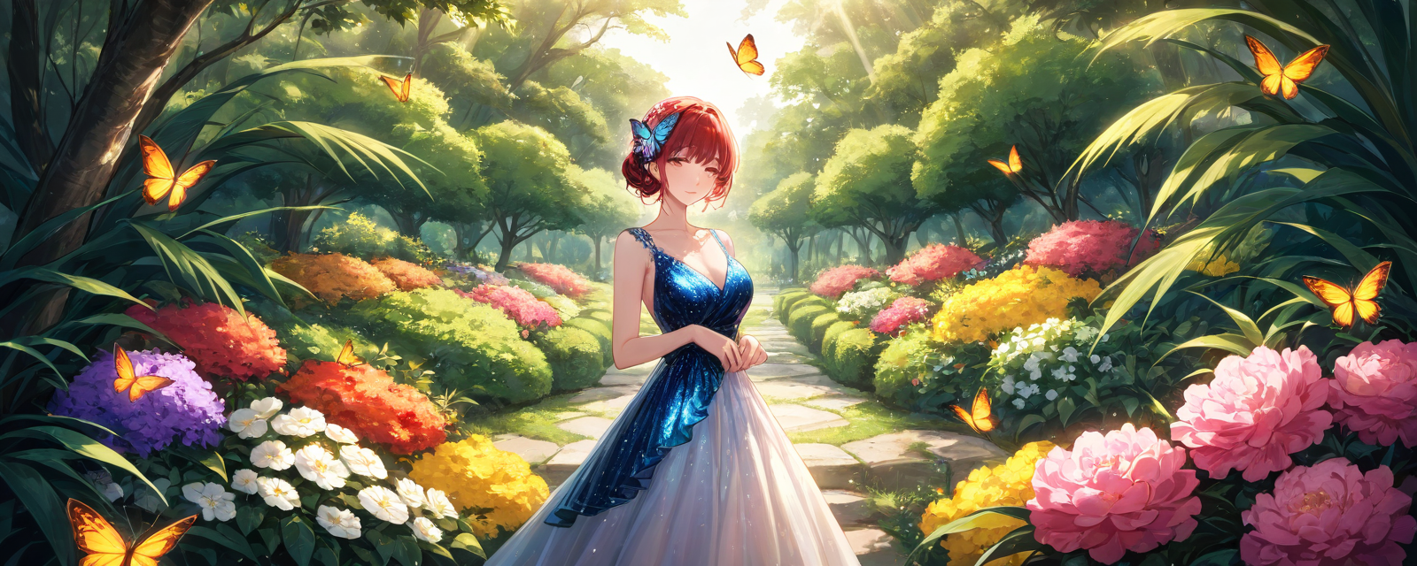 A glamorous portrait of a woman draped in a sequined evening dress, posing in a