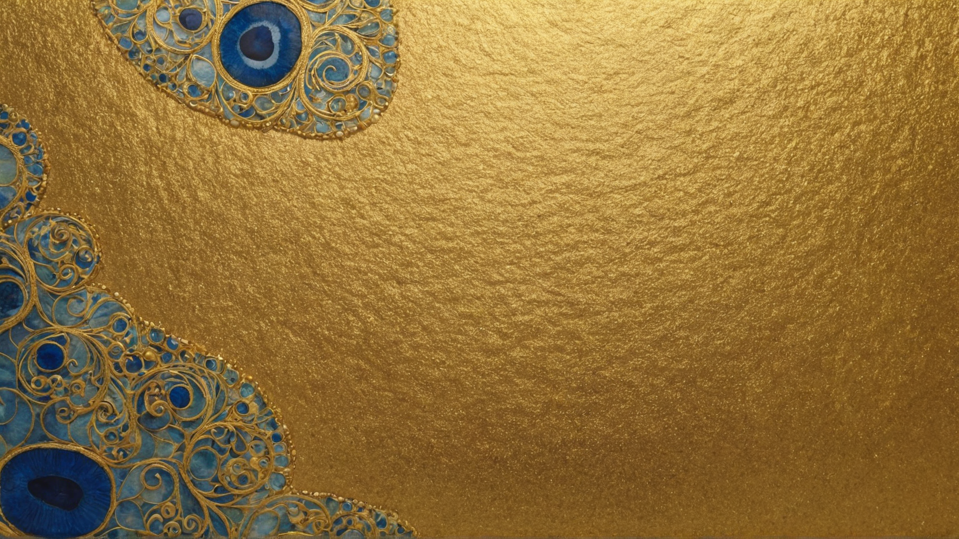 Klimt ,Water color,illust,gradation from yellow to blue, Thin gold thread in the