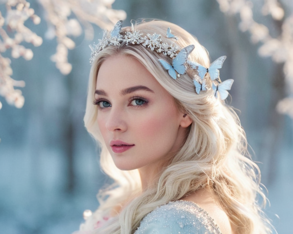 A mystical forest nymph bathed in dappled sunlight, surrounded by vibrant flower