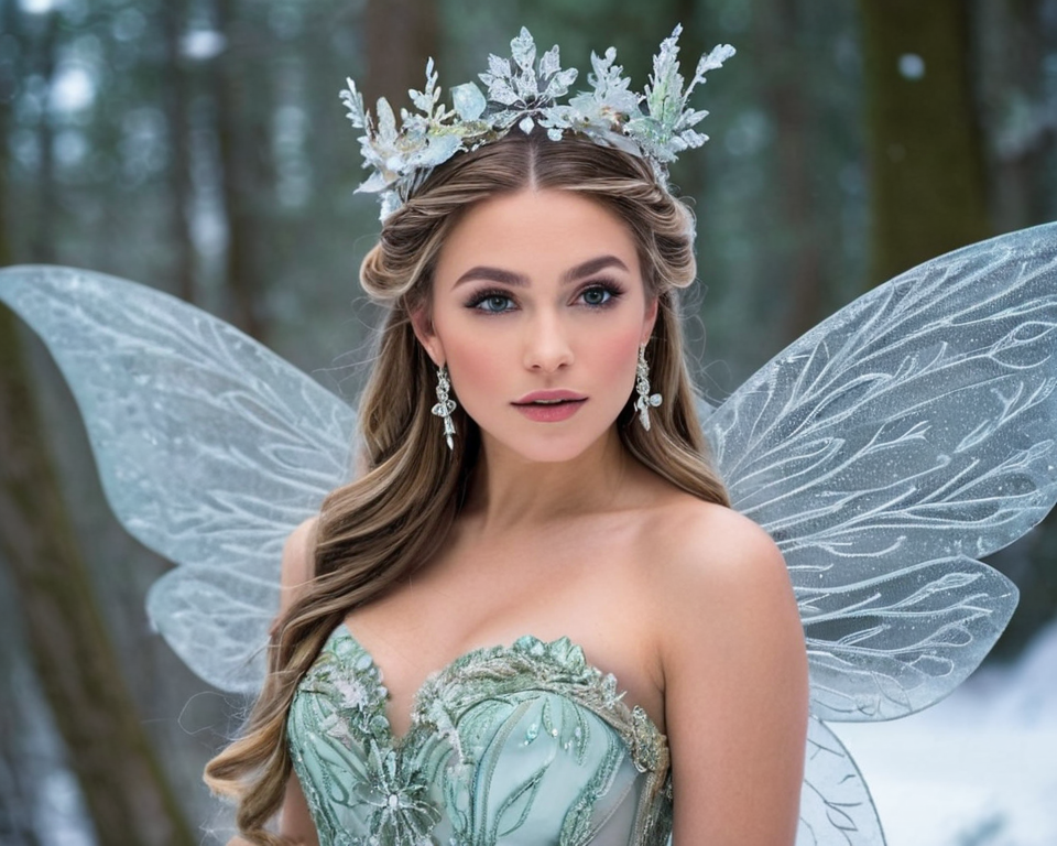 A captivating fairy queen adorned with sparkling crystals and delicate wings, me