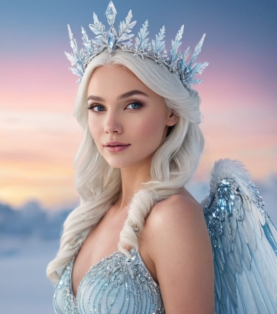 A mystical aurora enchantress with shimmering aurora borealis wings and glimmeri